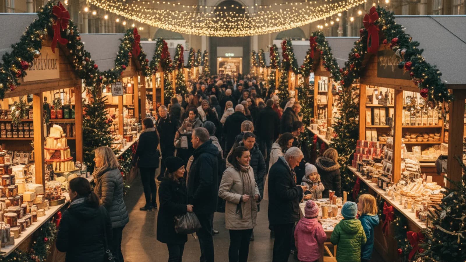 Spirit of Christmas Fair at Olympia, London, showcasing festive shopping and artisan products.