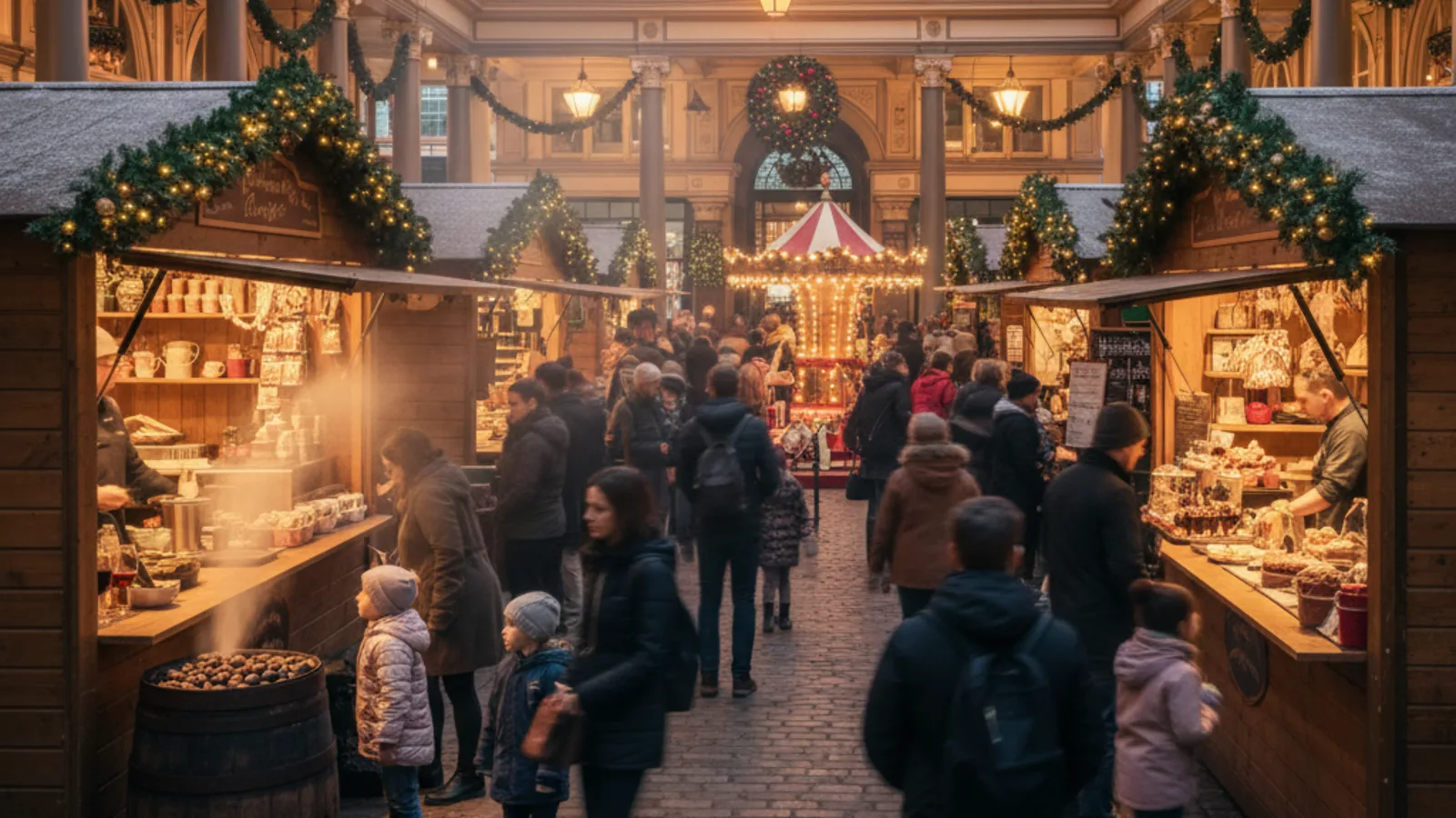 Leadenhall Christmas Craft Market in London with festive decorations