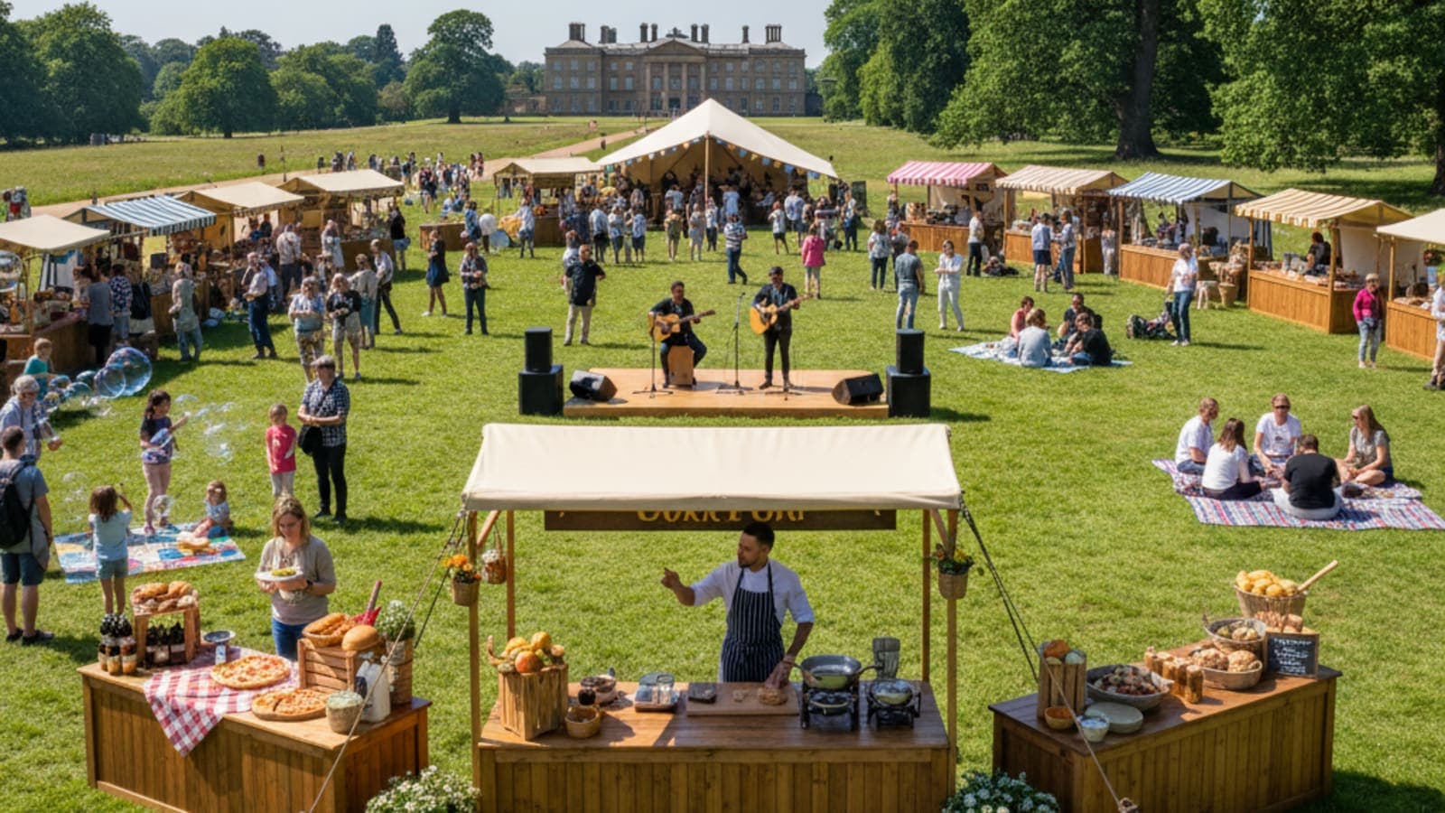 Temple Newsam Food Festival 2026 in Leeds with food stalls and live music