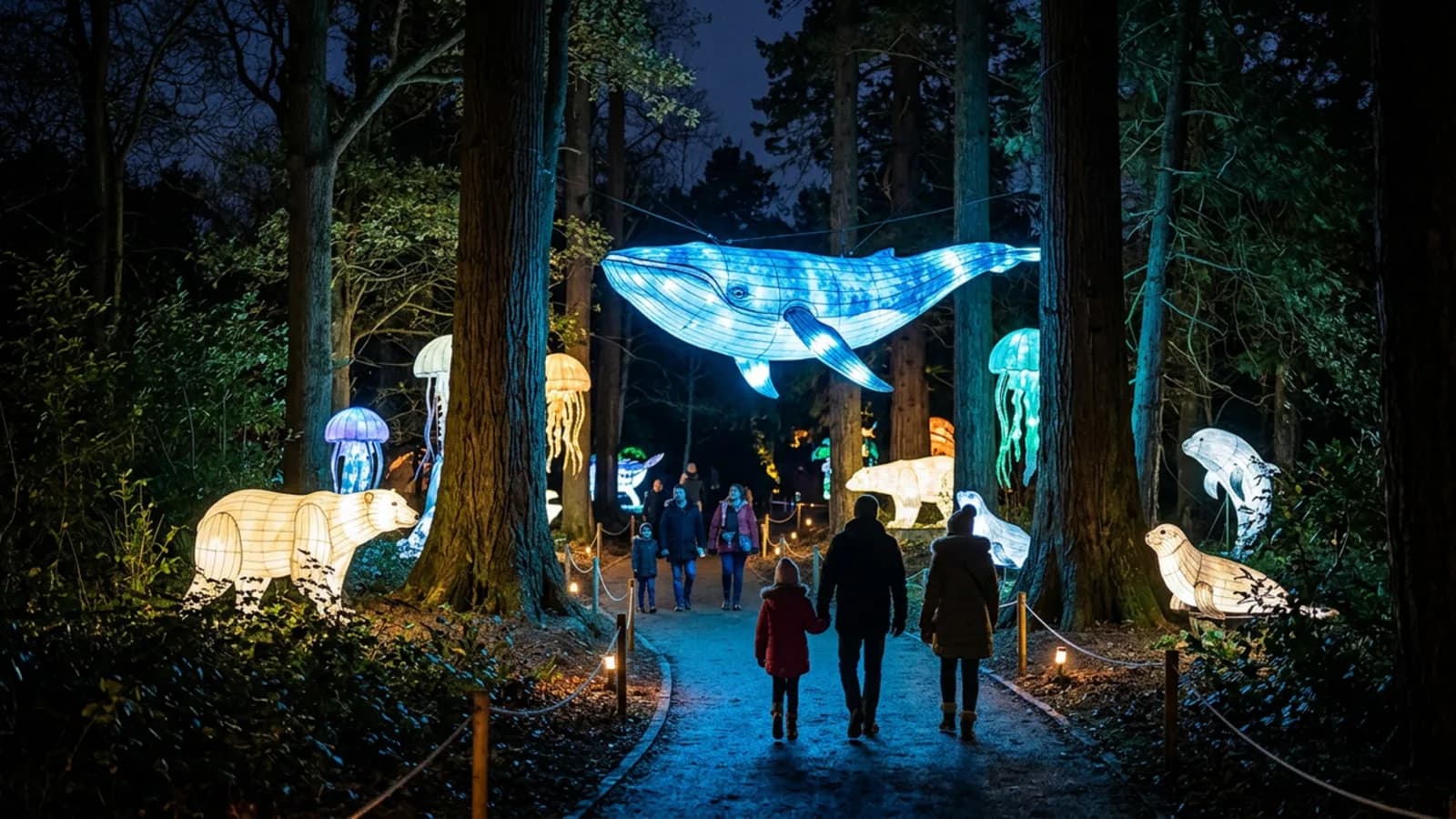 Glow Wild's lantern trail winds through Wakehurst's woodland.