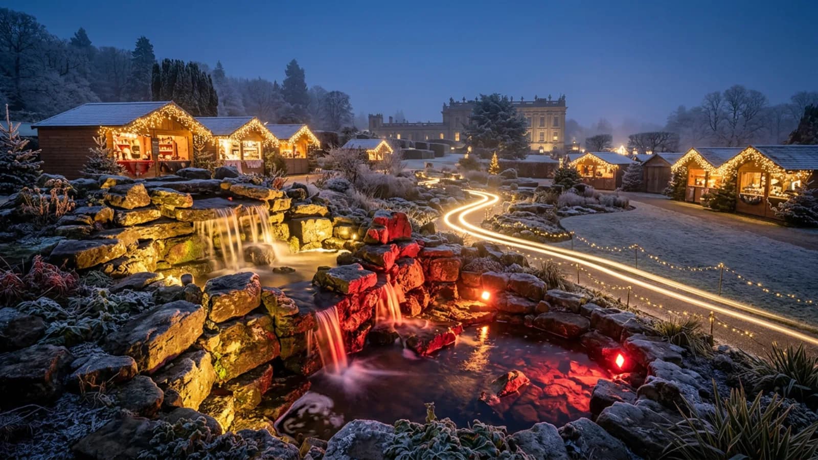 Chatsworth's illuminated garden, with the Christmas Market alongside until 13 December.