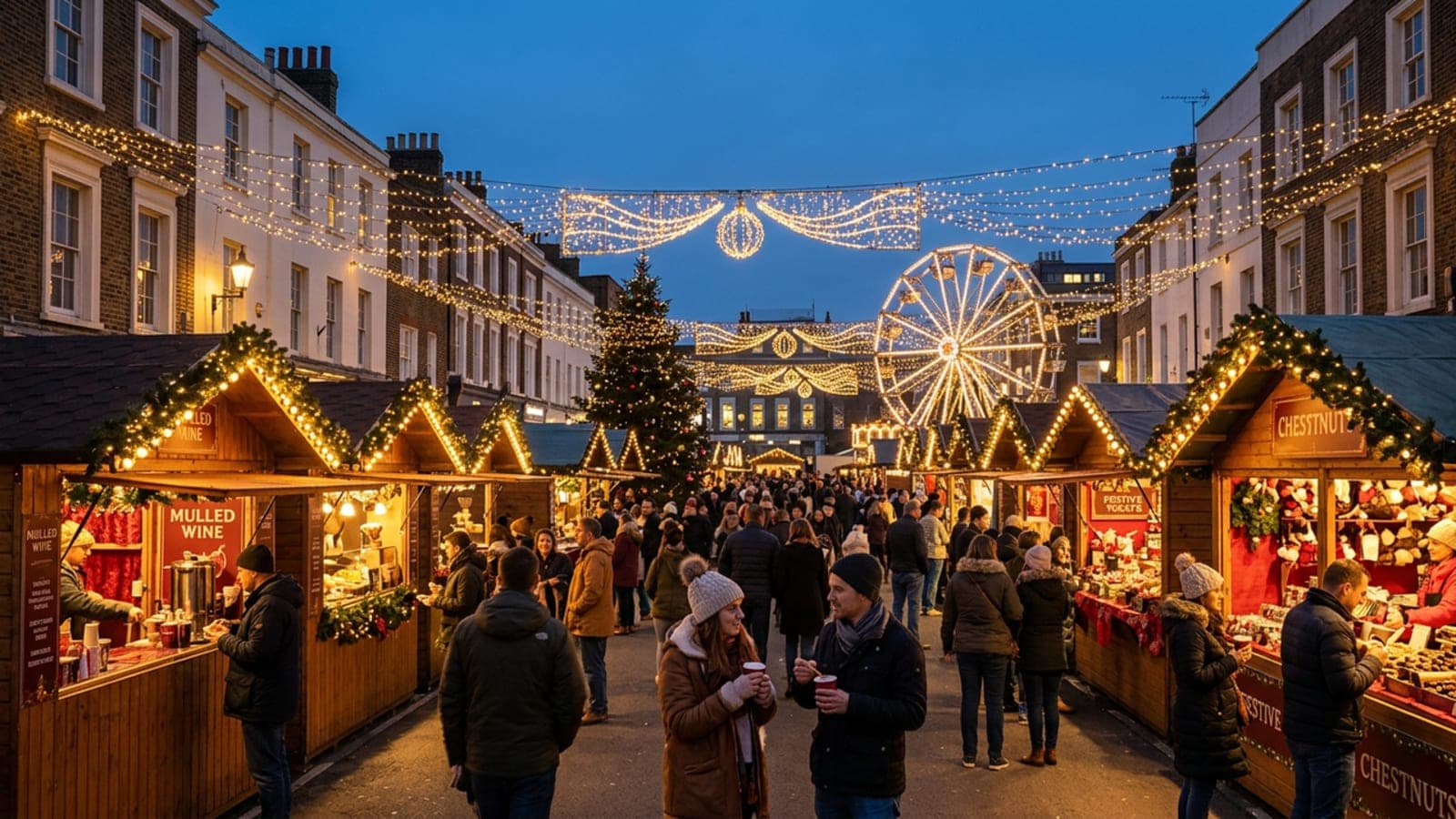 Festive food stalls and a Ferris wheel at the Marylebone switch-on.