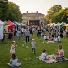 Families enjoying street food and music at Himley Hall, Dudley.