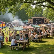 Heaton Park Food Festival in Manchester with food stalls and live music.