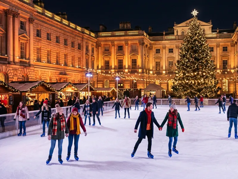 Ice rink with a giant Christmas tree in the Somerset House courtyard