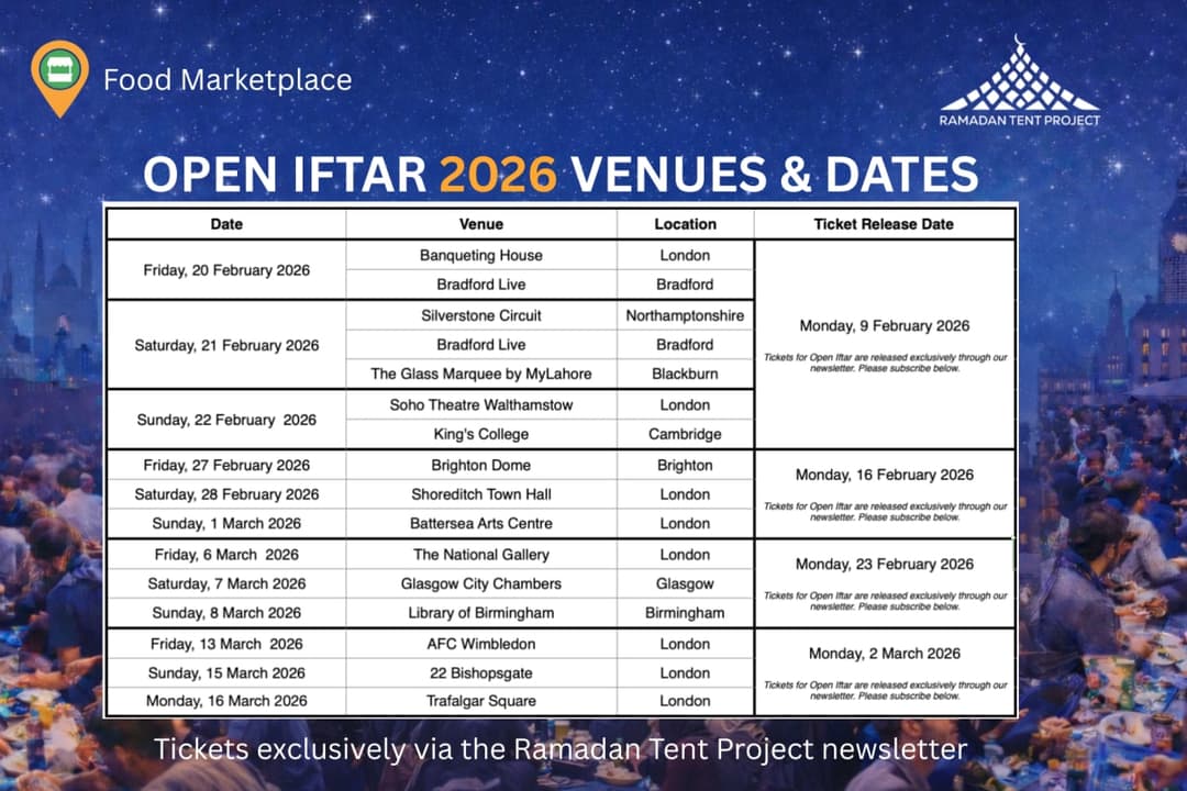 Open Iftar 2026: Free Community Iftar Dates, Venues & Tickets UK